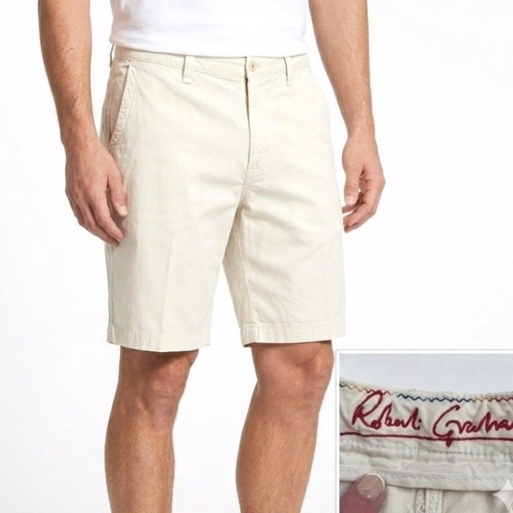 Robert Graham Shorts Men's 38 Beige Chino Cotton Canvas Casual Classic Summer
